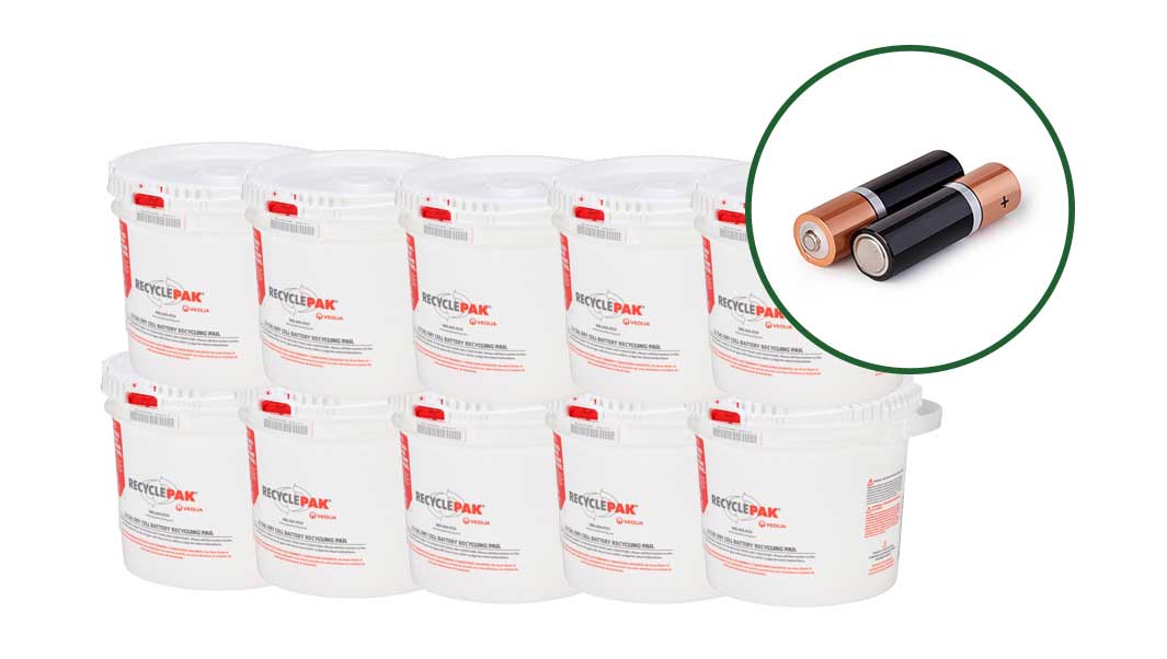 3.5 Gallon Dry Cell Battery Recycling Pail 10 Pack (Holds up to 500lbs of Batteries including AAA, AA, C, D and more) image 0