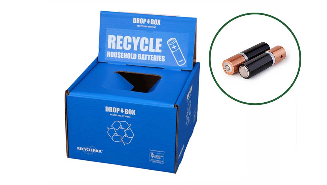 Battery Drop Box SMALL ( Holds 45 lbs. dry cell batteries, including AAA, AA, C, D, and 9 volt batteries containing alkaline, carbon-zinc, NICAD, NIMH, silver oxide, mercury, lithium metal, and lithium ion)