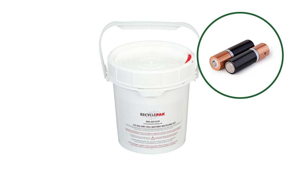 0.5 Gallon Dry Cell Battery Recycling Kit (Holds 15 pounds of Batteries including AAA, AA, C, D and more) image 0