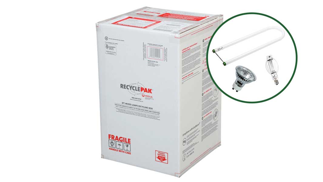 2ft Mixed Lamp Recycling Box - Holds 22 T12 / 32 T8 u-tube lamps, misc. amounts of high intensity discharge lamps / metal halide, up to 250 compact fluorescent lamps or small LED lamps image 0